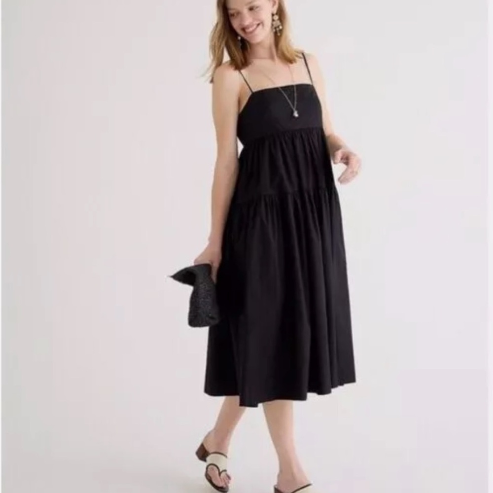 J. Crew Tie Back Tiered Cotton Poplin A line dress. - Picture 3 of 5